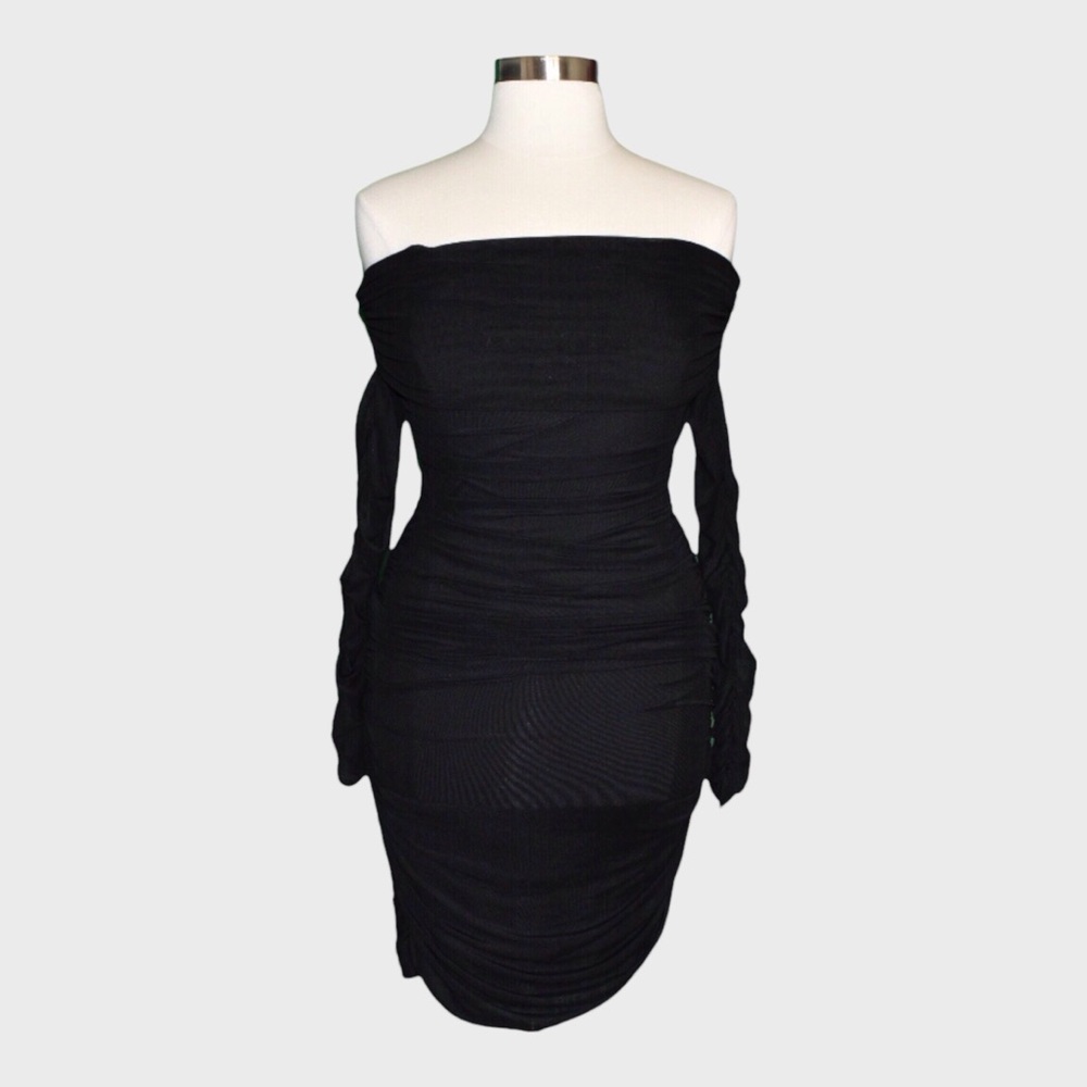 Off Shoulder Ruched Bodycon Stretch Mini Dress